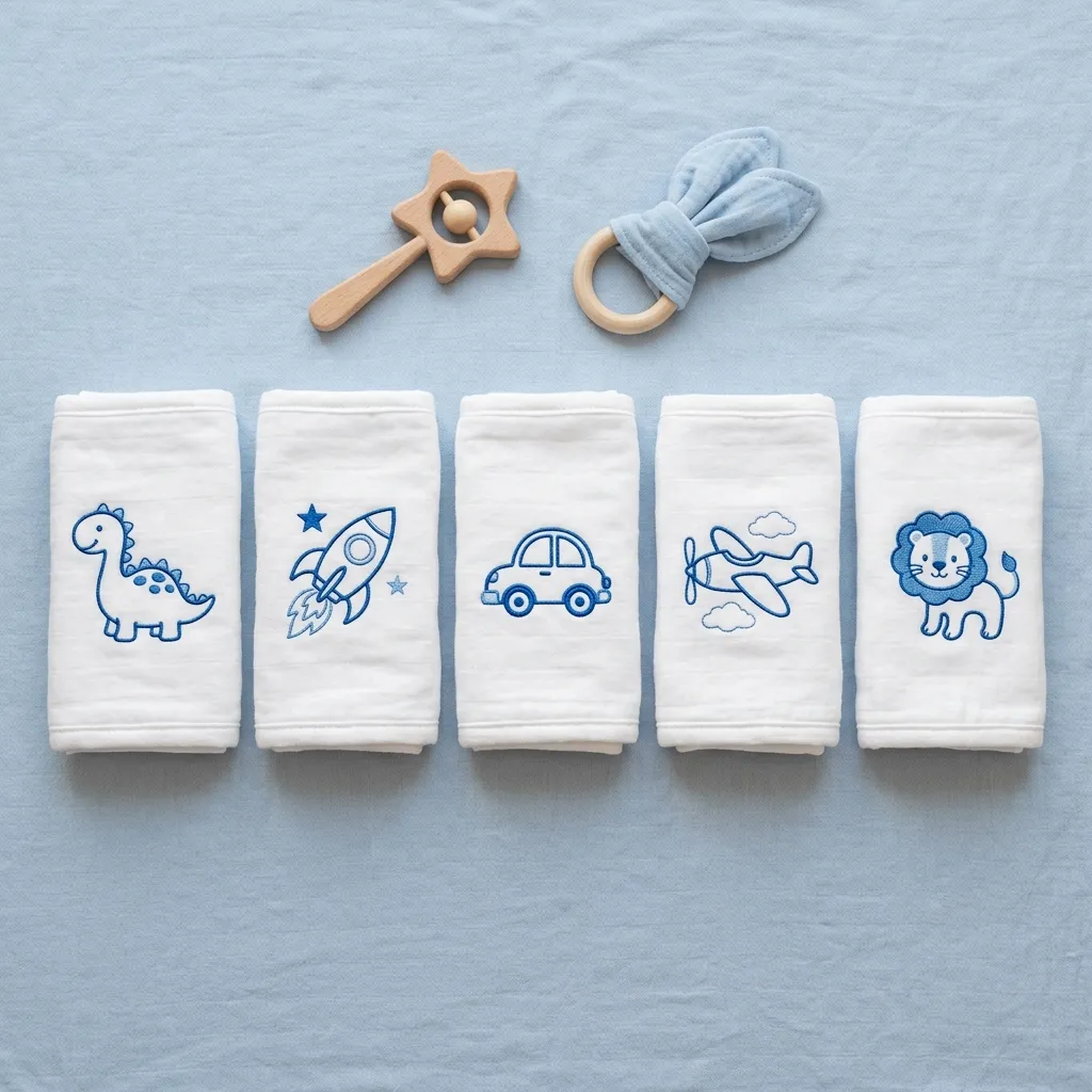 Kit 5 Fraldas de Pano Bordadas Menino